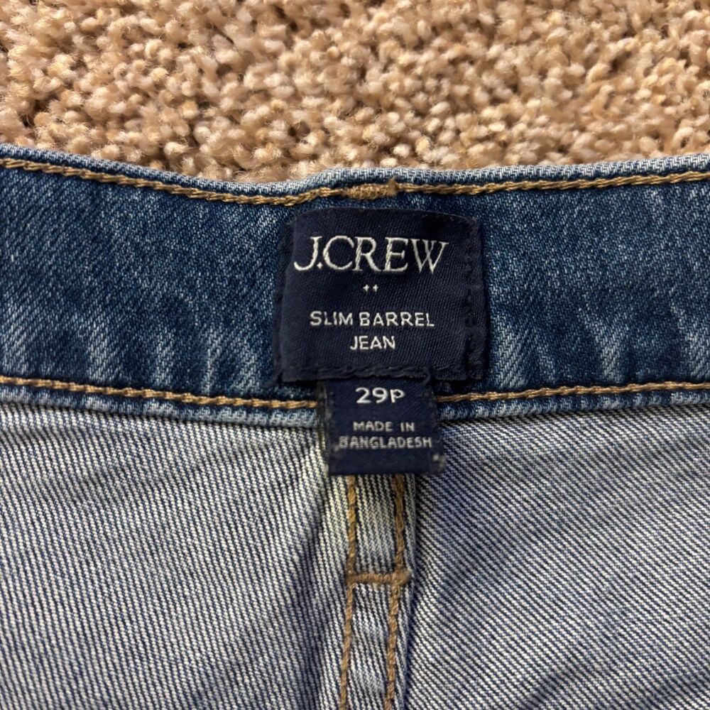 J. Crew Slim Barrel Jeans Womens 29P Blue Cotton Stretch High Rise Distressed - Picture 3 of 7